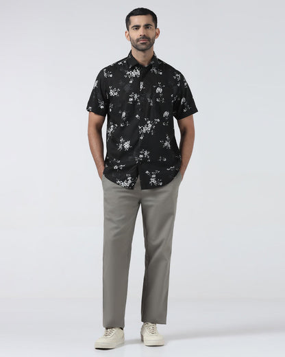 Black Half Sleeve Printed Shirt - Hobson