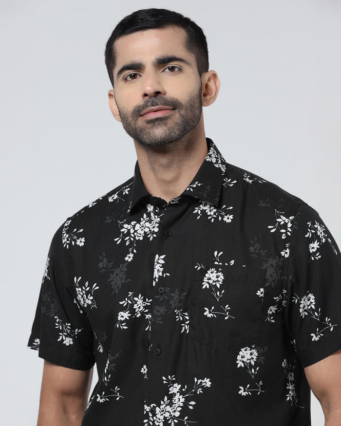 Black Half Sleeve Printed Shirt - Hobson