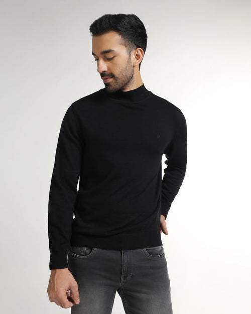 Black High Neck Solid Sweater - Pop