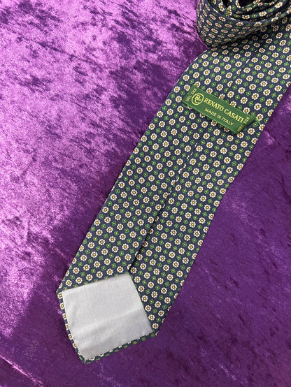 Blue and Green Floral Patterned Silk Tie