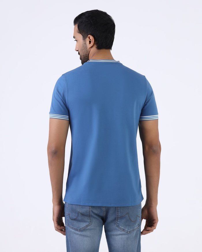Blue Crew Neck Solid T-Shirt - Bellatrix