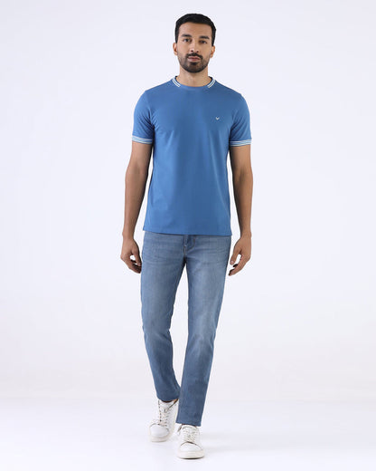 Blue Crew Neck Solid T-Shirt - Bellatrix