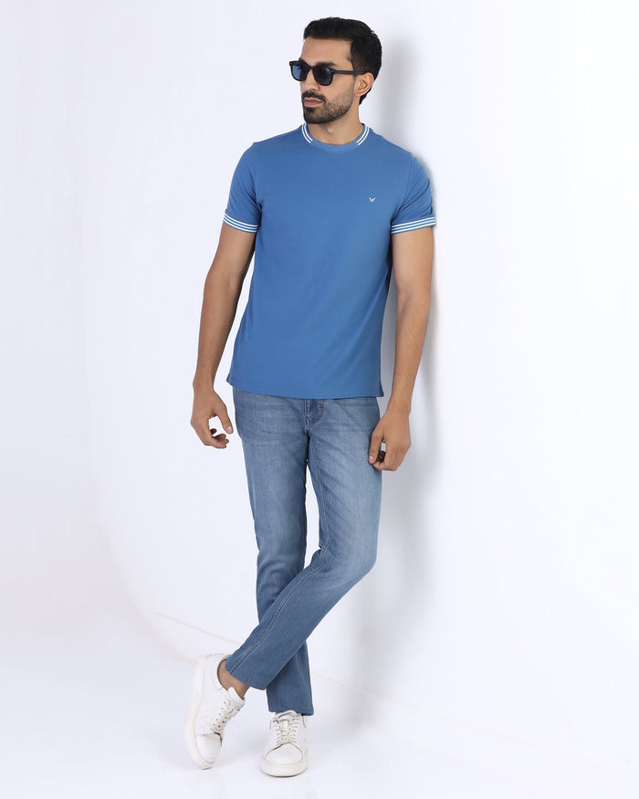 Blue Crew Neck Solid T-Shirt - Bellatrix