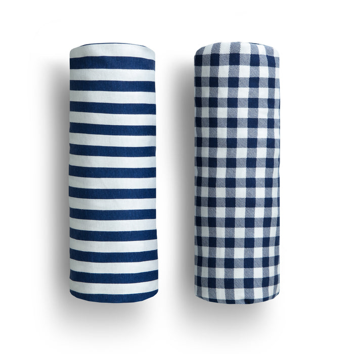 SA2038 3220 crib sheets 2PK navy stripe gingham silo 113