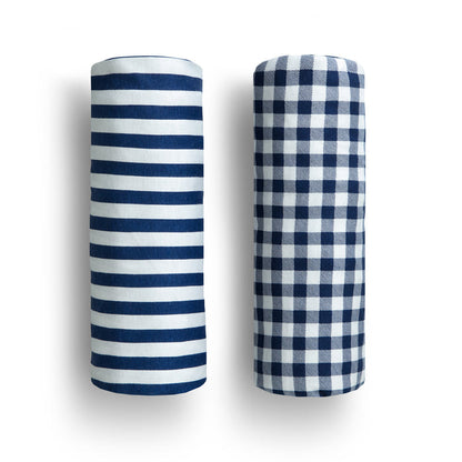 SA2038 3220 crib sheets 2PK navy stripe gingham silo 113