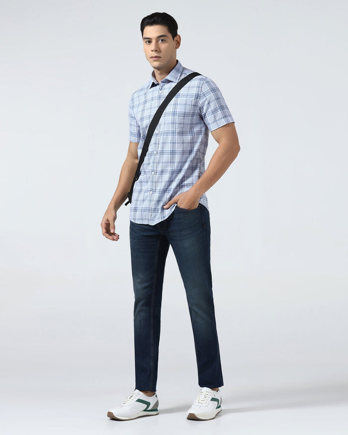 Blue Half Sleeve Check Shirt - Farlen