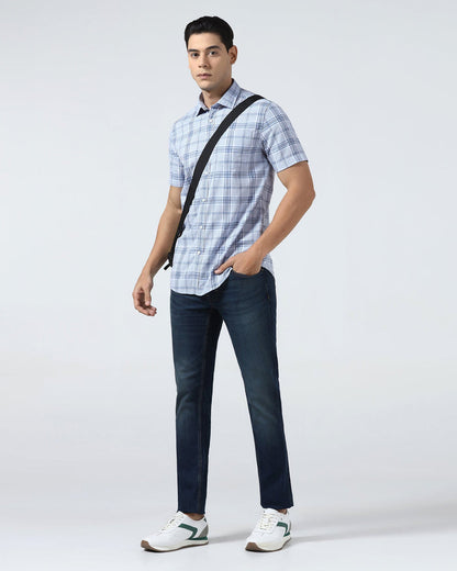 Blue Half Sleeve Check Shirt - Farlen