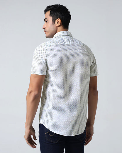 Blue Half Sleeve Linen Printed Shirt - Rogel