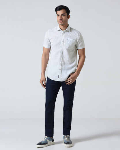 Blue Half Sleeve Linen Printed Shirt - Rogel