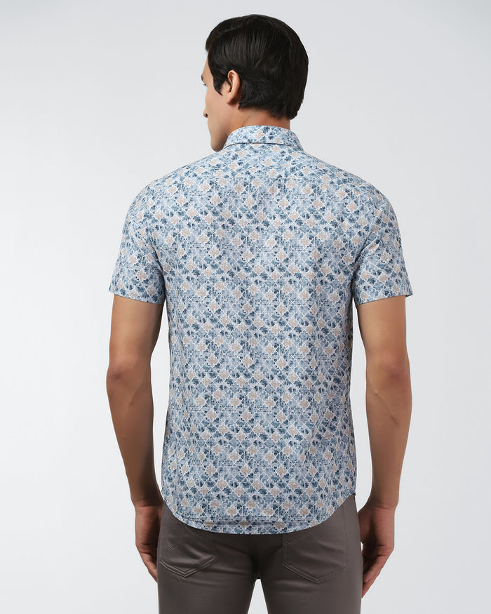 Blue Half Sleeve Printed Shirt - Melod