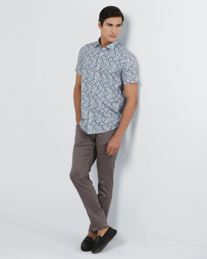 Blue Half Sleeve Printed Shirt - Melod