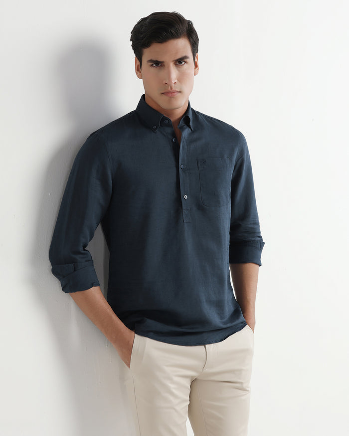 Blue Linen Solid Shirt - Joster