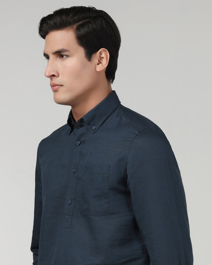 Blue Linen Solid Shirt - Joster