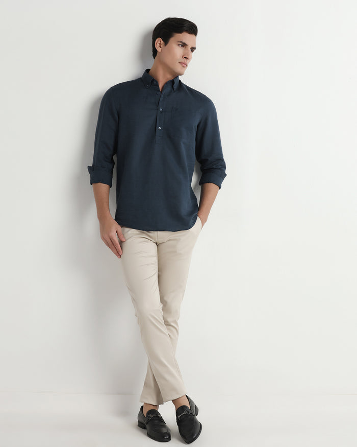 Blue Linen Solid Shirt - Joster