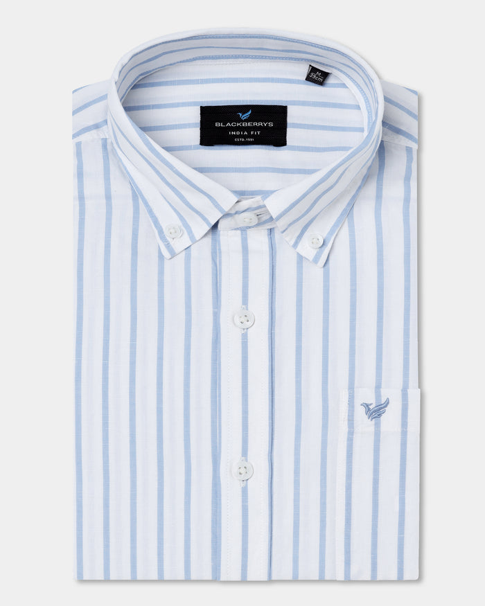 Blue Linen Stripe Shirt - Marzel
