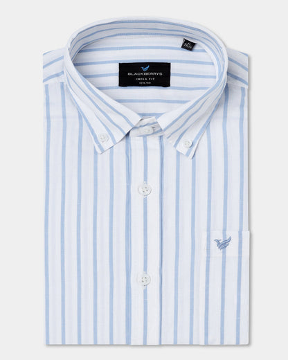 Blue Linen Stripe Shirt - Marzel