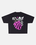 BOOM TEE BLACK - black graphic print tee, back view - Cold Culture