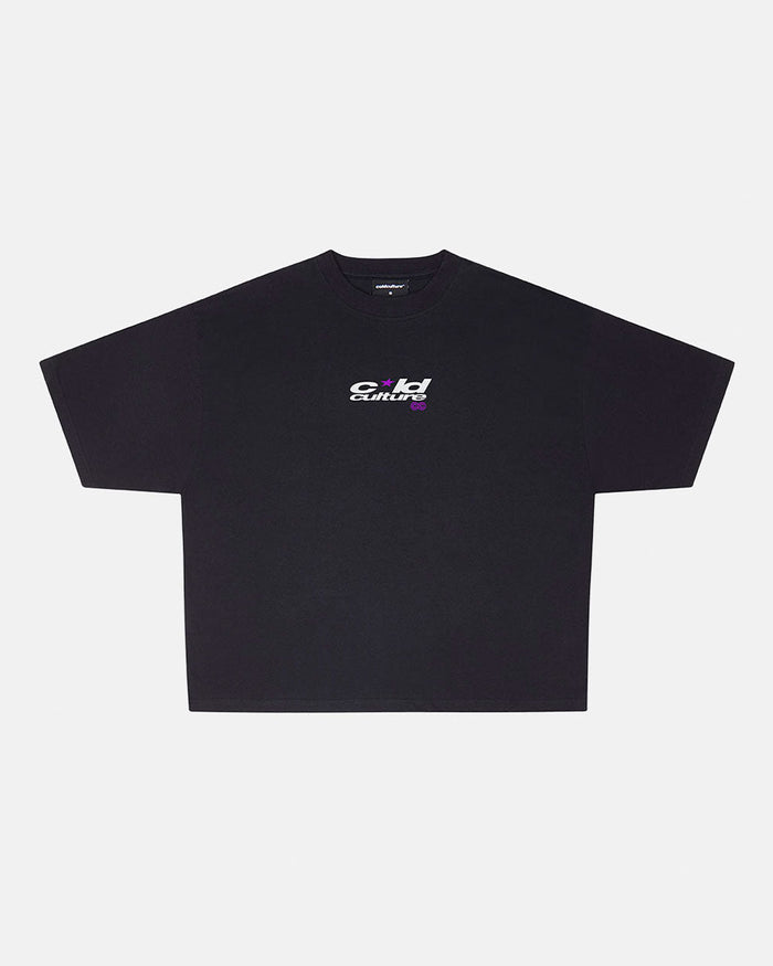 BOOM TEE BLACK - black graphic print tee, front view - Cold Culture