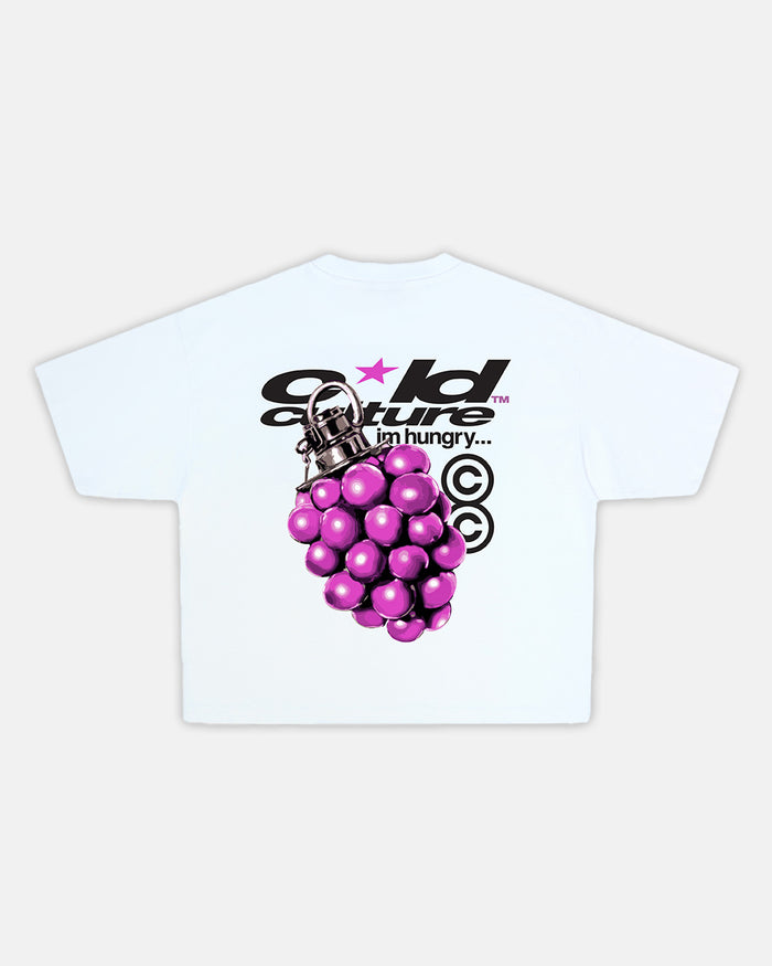 BOOM TEE WHITE - white graphic print tee, back view - Cold Culture