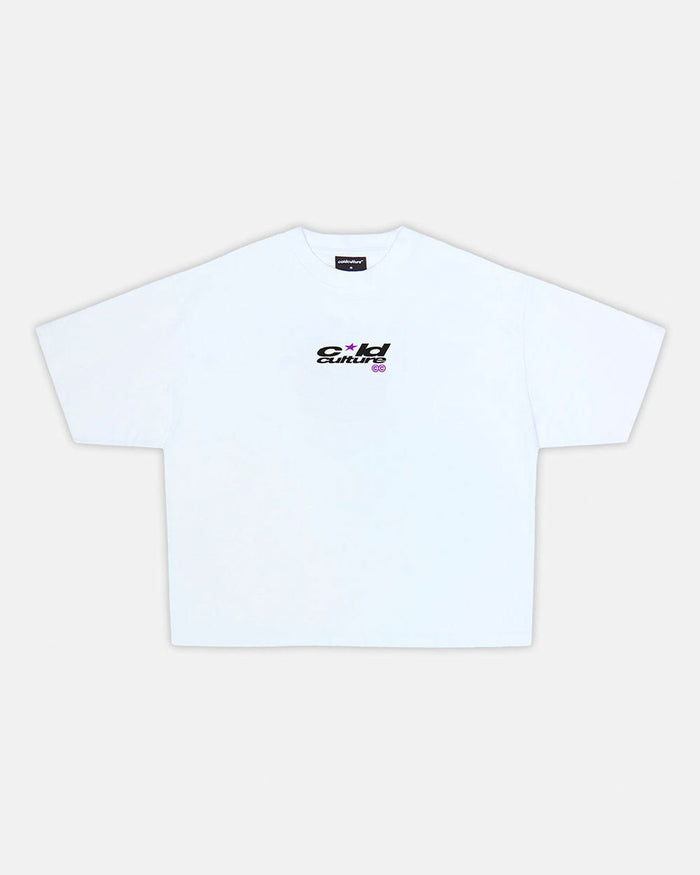 BOOM TEE WHITE - white graphic print tee, front view - Cold Culture