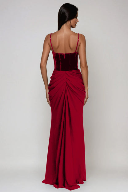 Boyan Mesh Ruch Maxi Dress In Red