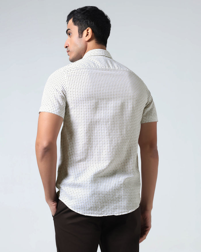 Brown Half Sleeve Linen Printed Shirt - Rogel