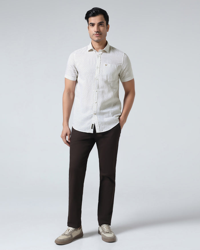 Brown Half Sleeve Linen Printed Shirt - Rogel