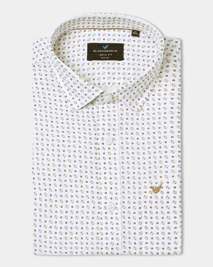 Brown Half Sleeve Linen Printed Shirt - Rogel