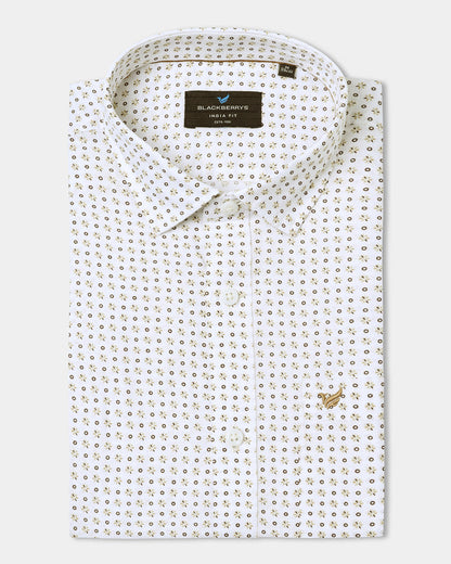 Brown Half Sleeve Linen Printed Shirt - Rogel
