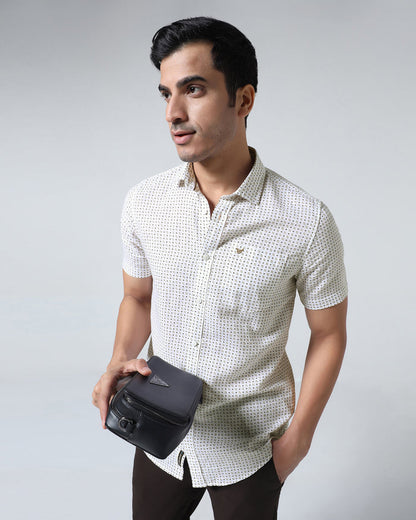 Brown Half Sleeve Linen Printed Shirt - Rogel