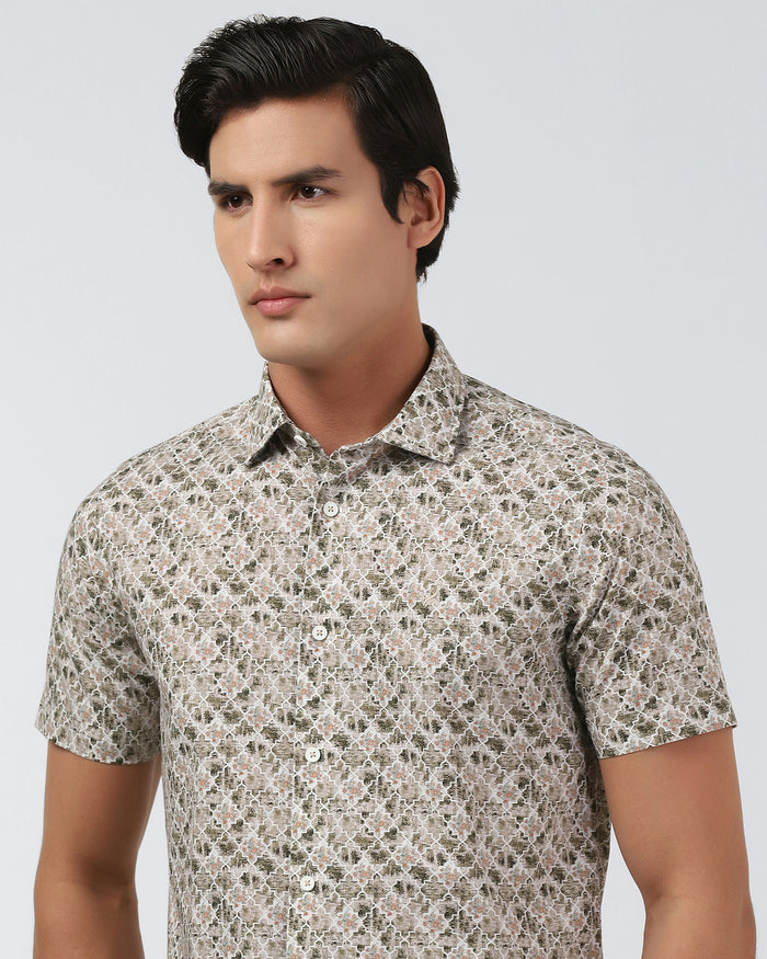 Brown Half Sleeve Printed Shirt - Melod