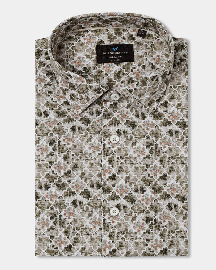 Brown Half Sleeve Printed Shirt - Melod