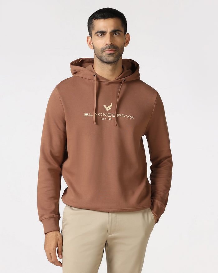 Brown Hoodie Solid Sweatshirt - Yen