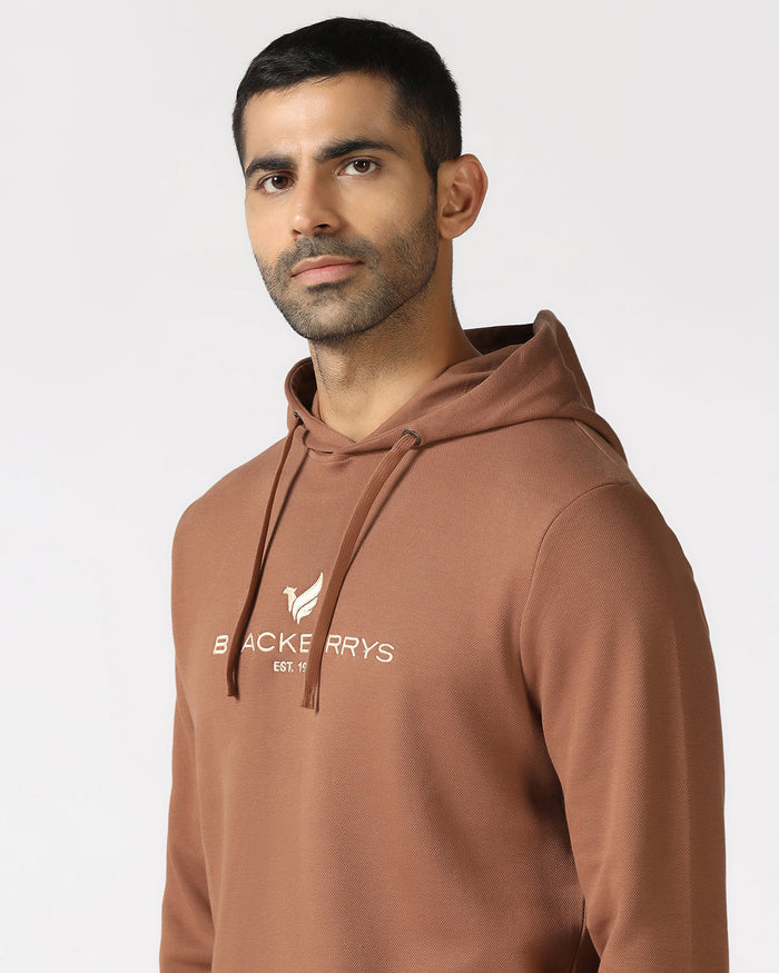 Brown Hoodie Solid Sweatshirt - Yen