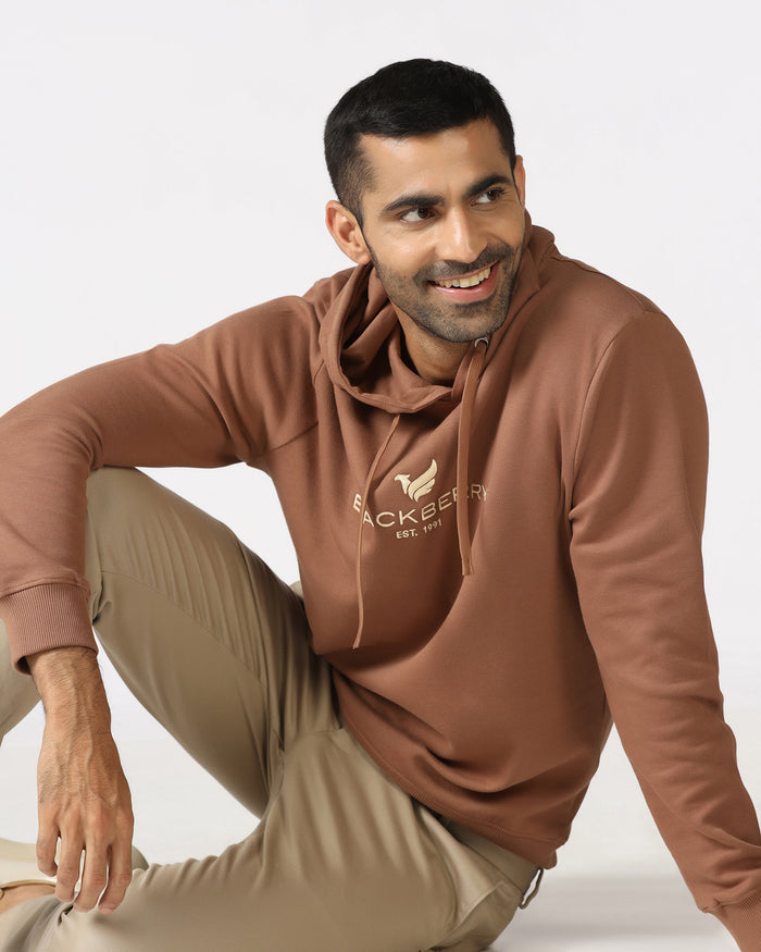 Brown Hoodie Solid Sweatshirt - Yen