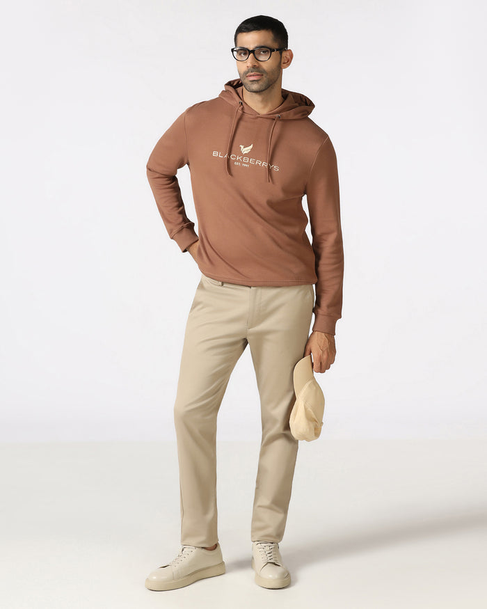 Brown Hoodie Solid Sweatshirt - Yen