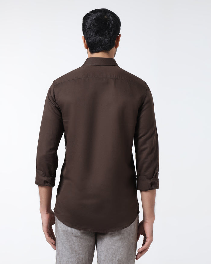 Brown Linen Solid Shirt - Cleo