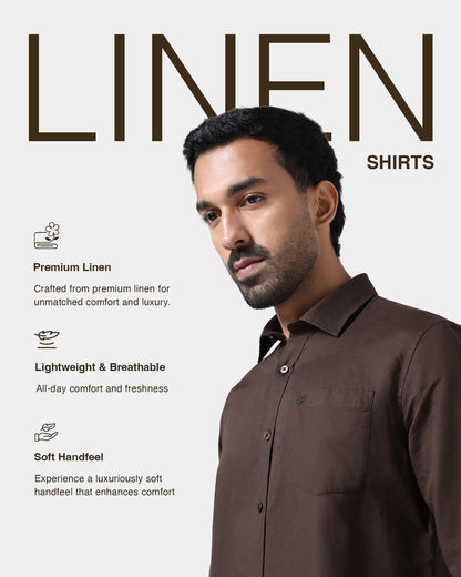 Brown Linen Solid Shirt - Cleo
