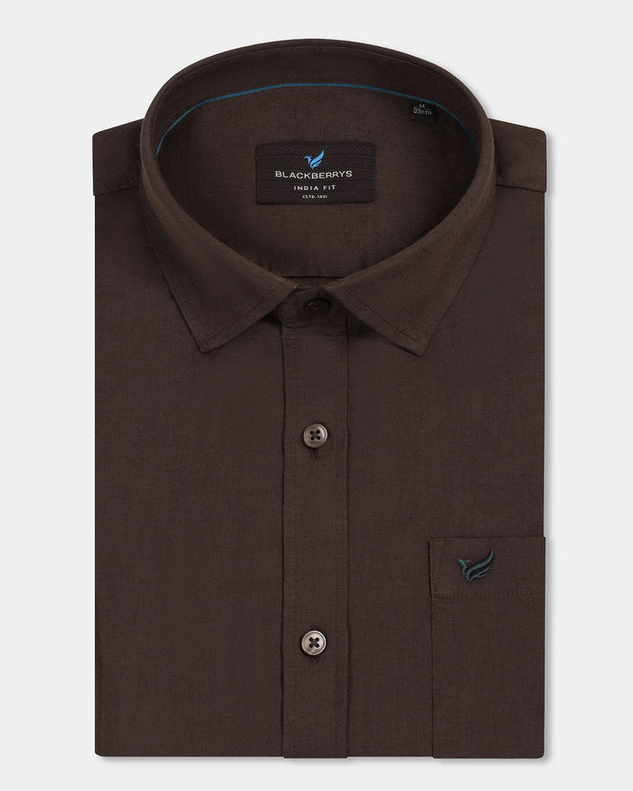 Brown Linen Solid Shirt - Cleo