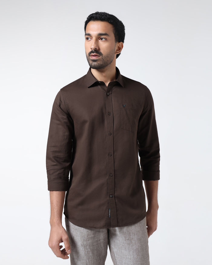 Brown Linen Solid Shirt - Cleo