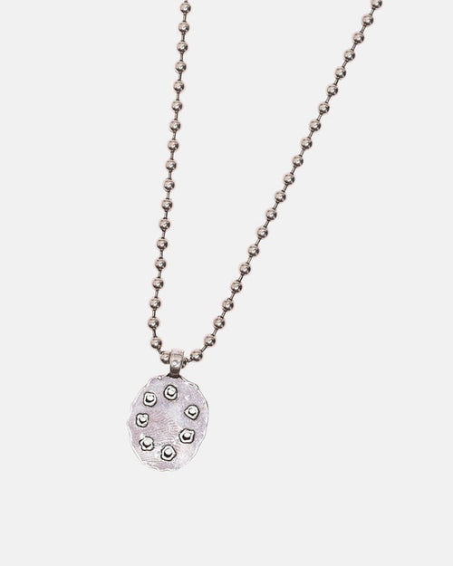 BULLET NECKLACE - silver ball chain pendant necklace, detail close-up - Cold Culture