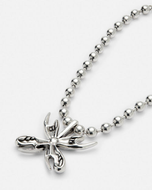 BUTTERFLY CHUNKY CHOKER - silver butterfly pendant choker, detail close-up - Cold Culture