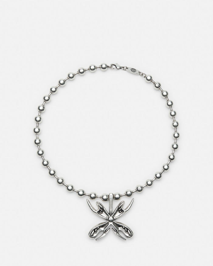 BUTTERFLY CHUNKY CHOKER - silver butterfly pendant choker, flat lay - Cold Culture