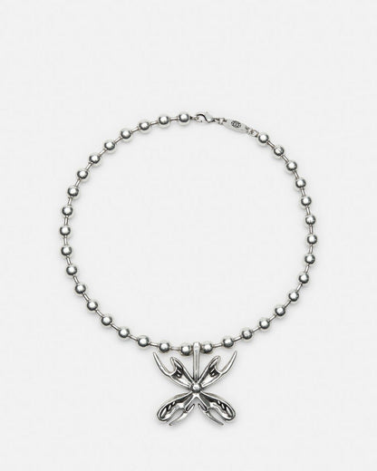 BUTTERFLY CHUNKY CHOKER - silver butterfly pendant choker, flat lay - Cold Culture