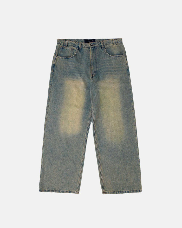 C V2 PANTS DIRTY LIGHT DENIM - light wash baggy denim pants, front view - Cold Culture