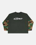 CAMO DOUBLE SLEEVE TEE DEEP FOREST - dark green camo longsleeve tee, front view - Cold Culture