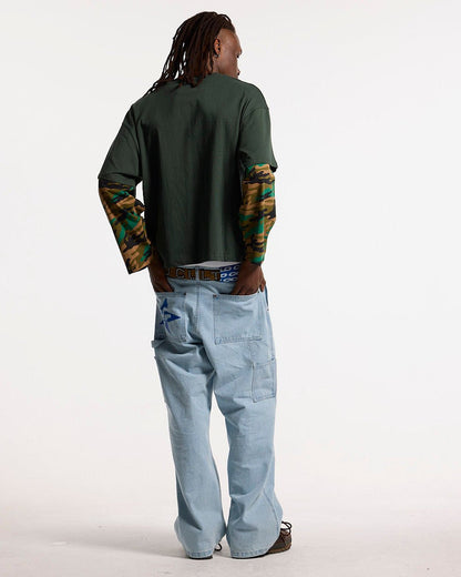 CAMO DOUBLE SLEEVE TEE DEEP FOREST - dark green camo longsleeve tee, back view on male model - Cold Culture #man