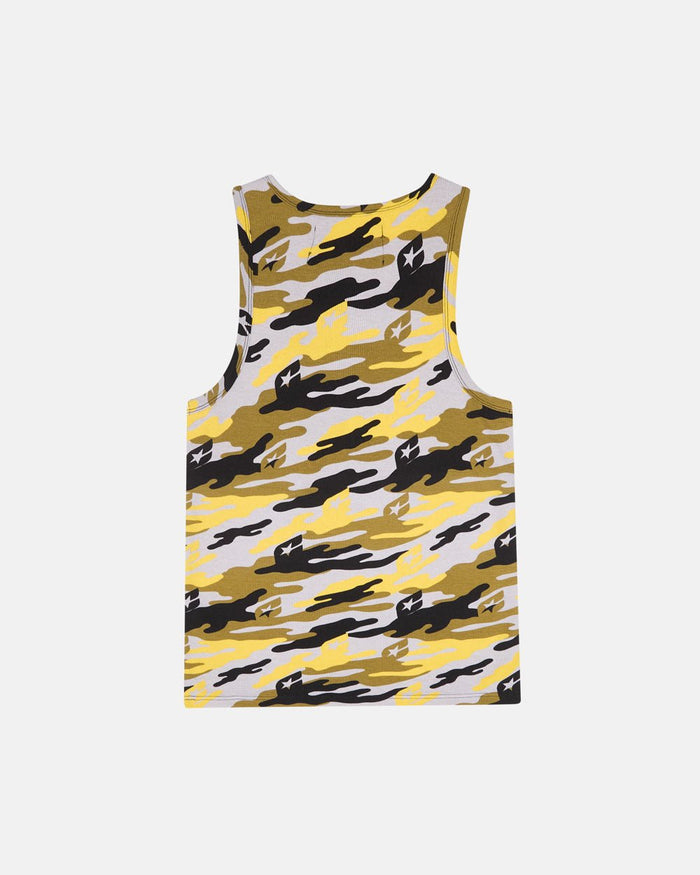 CAMO TANK TEE YELLOW - yellow camo tank top, back view - Cold Culture