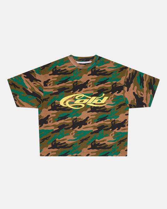 CAMO TEE GREEN - green camo tee, front view - Cold Culture