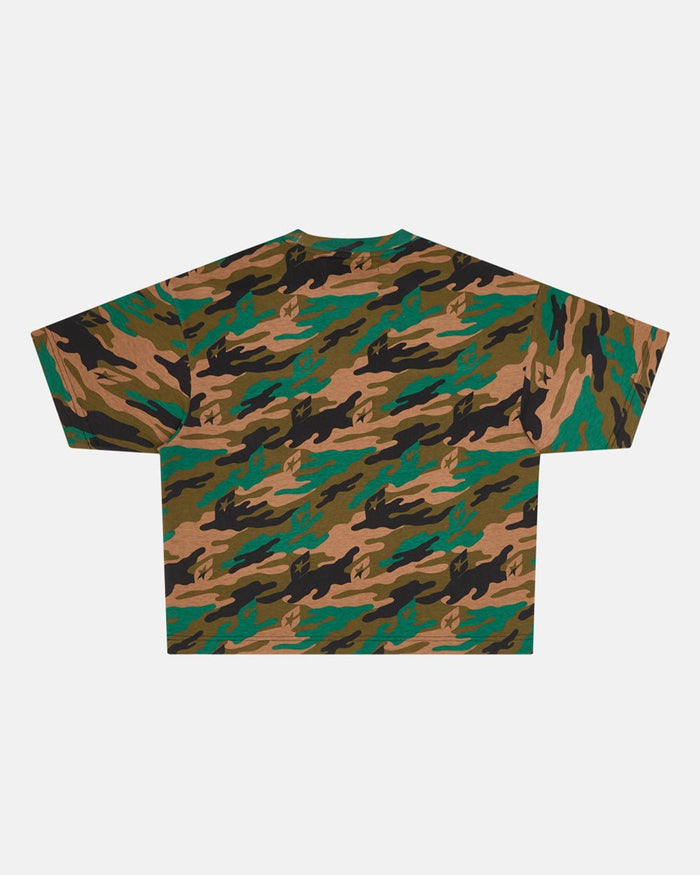 CAMO TEE GREEN - green camo tee, back view - Cold Culture